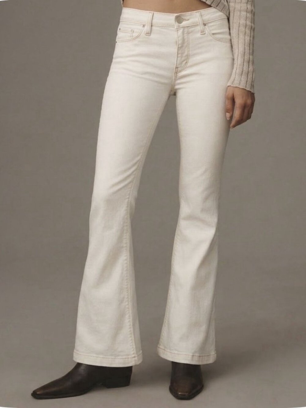 Happily Grey Off White Cream Flare Jeans Size 5 / 27 NWOT High Low